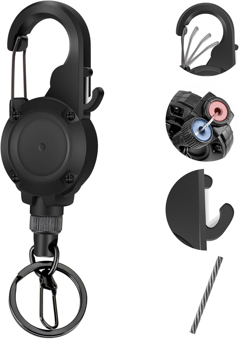 pasezenn Fly Fishing Zinger Retractor,26" Stainless Steel Wire Rope, with Integrated Line Cutter and Magnetic Closure,360° Rotation Keychain & Carabiner Clip for Fly Fishing,Cycling,Hiking - Image 1